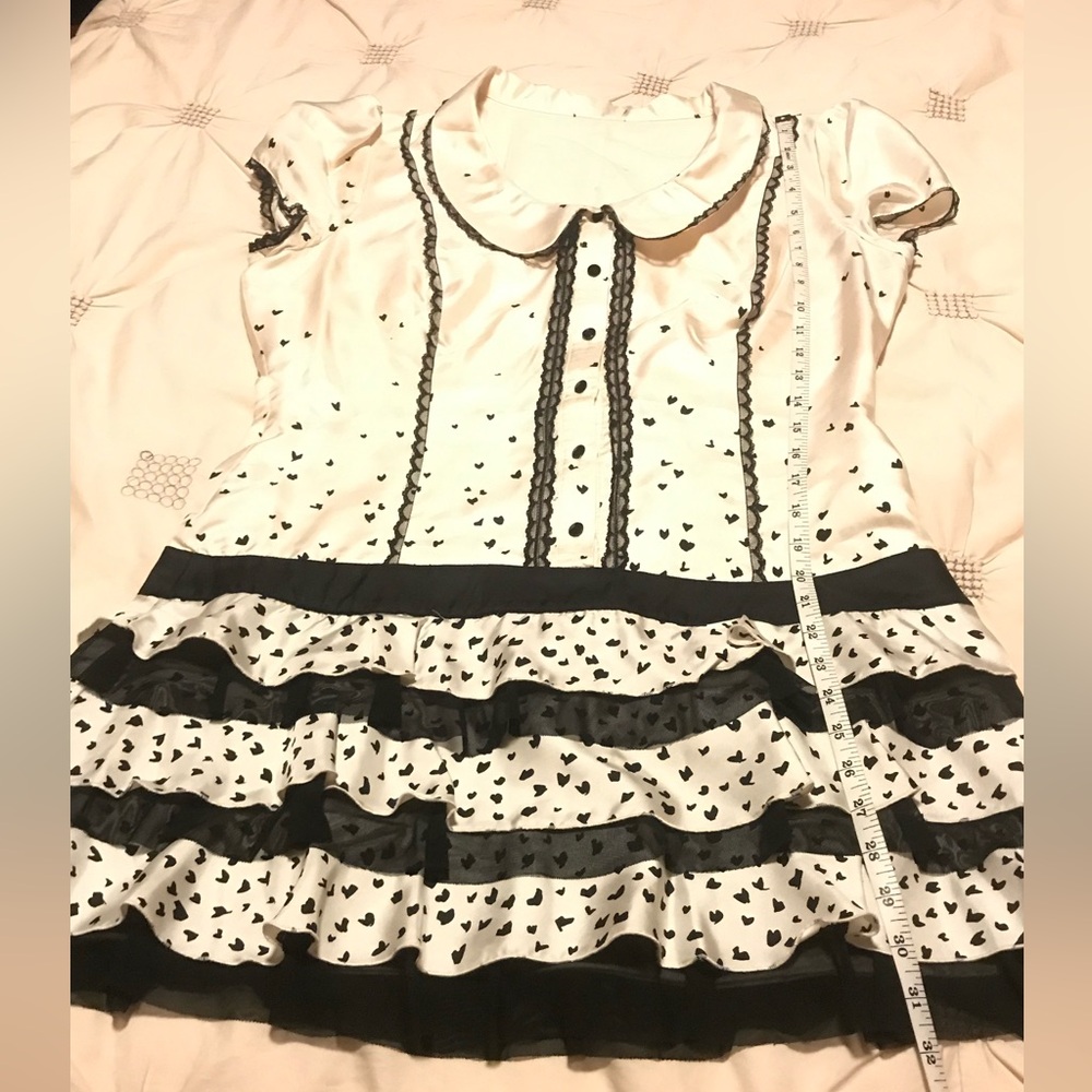Bebe White & Black Short Sleeve Mini Flirty Dress in sz L. Like new. - Picture 11 of 16